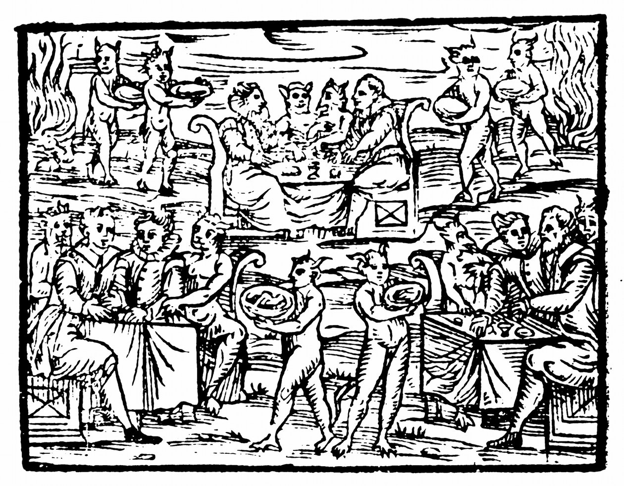 Witches and Sorcerers Feasting at the Sabbath, Illustration from Compendium Maleficarum by Francesco Maria Guazzo, 1608 by Italian School