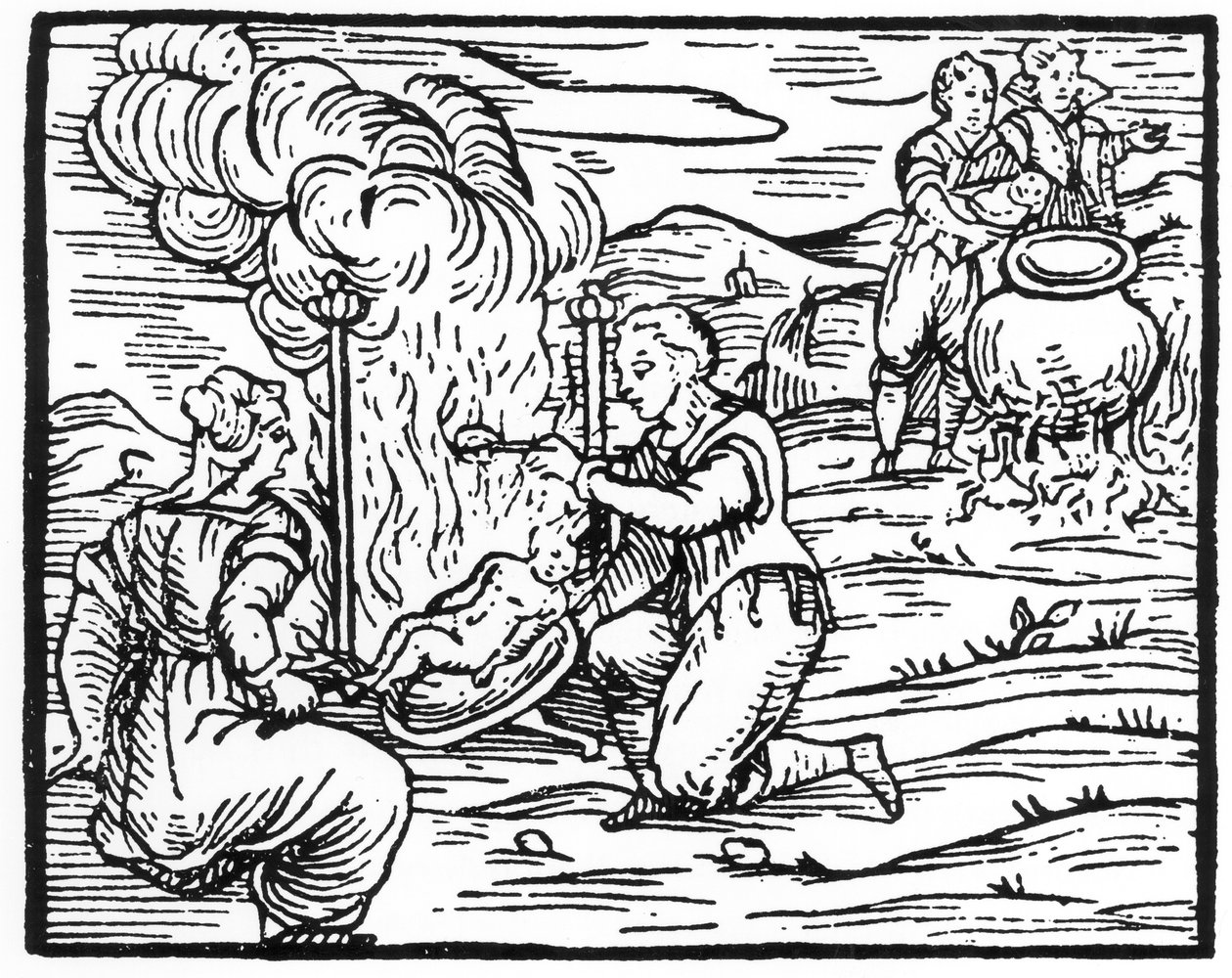 Witches roasting and boiling infants, copy of an illustration from Compendium Maleticarum by Fr M Guaccius, used in History of Magic by Italian School