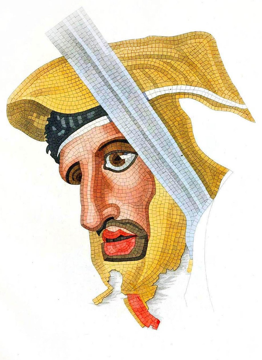 Floor mosaic, head of a Persian soldier, removed from the Casa del Fauno (House of the Faun), 1831 by Italian School