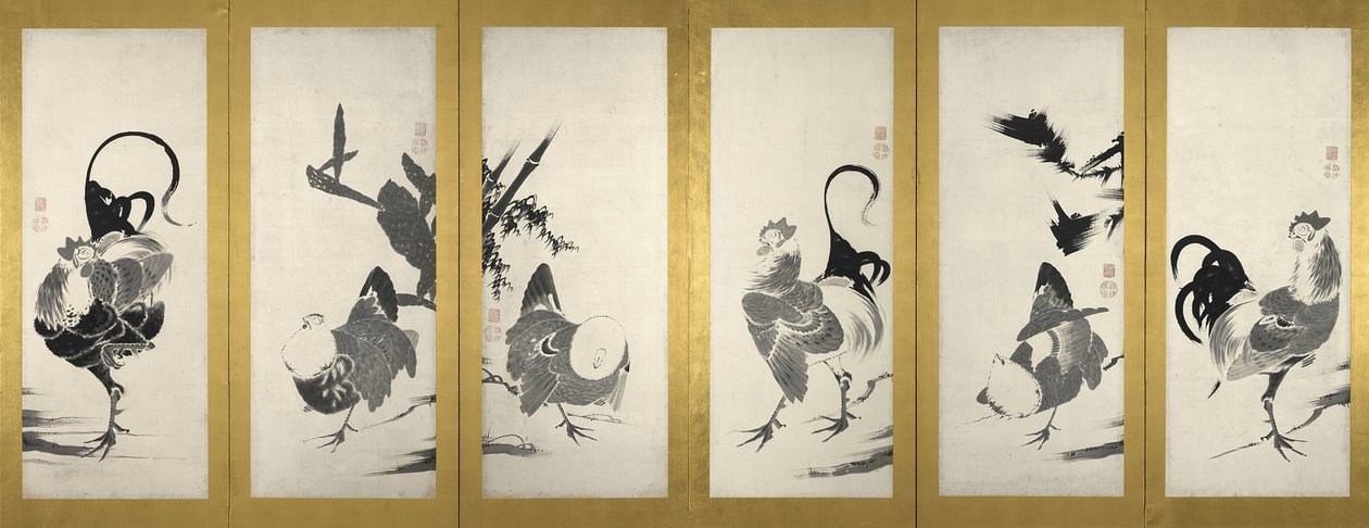 One of a Pair of Folding Screens by Ito Jakuchu