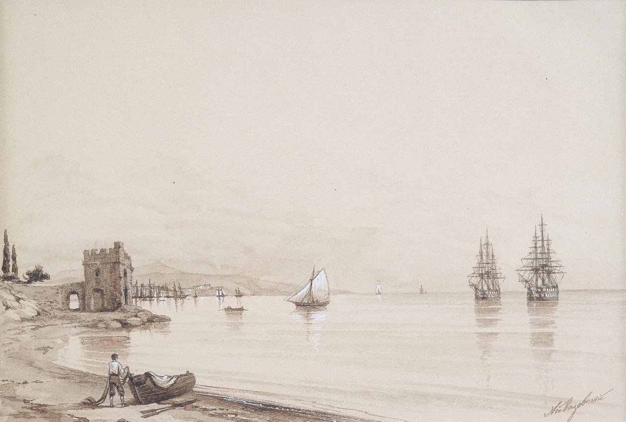 View into a Sea Bay with Numerous Sailing Ships (Feodosia?) by Ivan Konstantinovich Aivazovsky