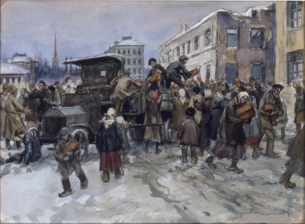 Hungry Workmen in Petrograd Robbing a Military Lorry of Bread by Ivan Alexeyevich Vladimirov