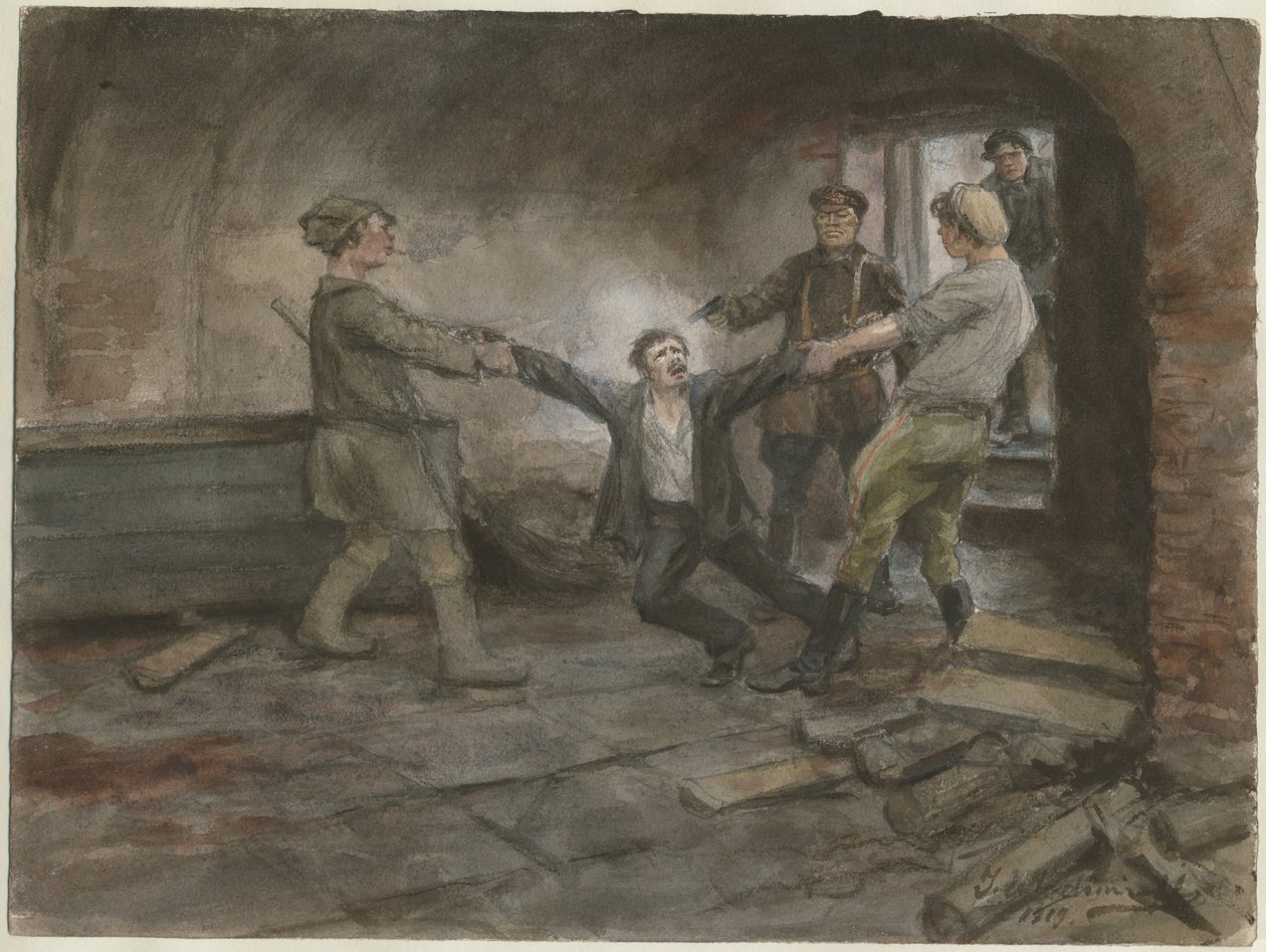 Man being held and executed from the series of watercolors Russian revolution by Ivan Alexeyevich Vladimirov
