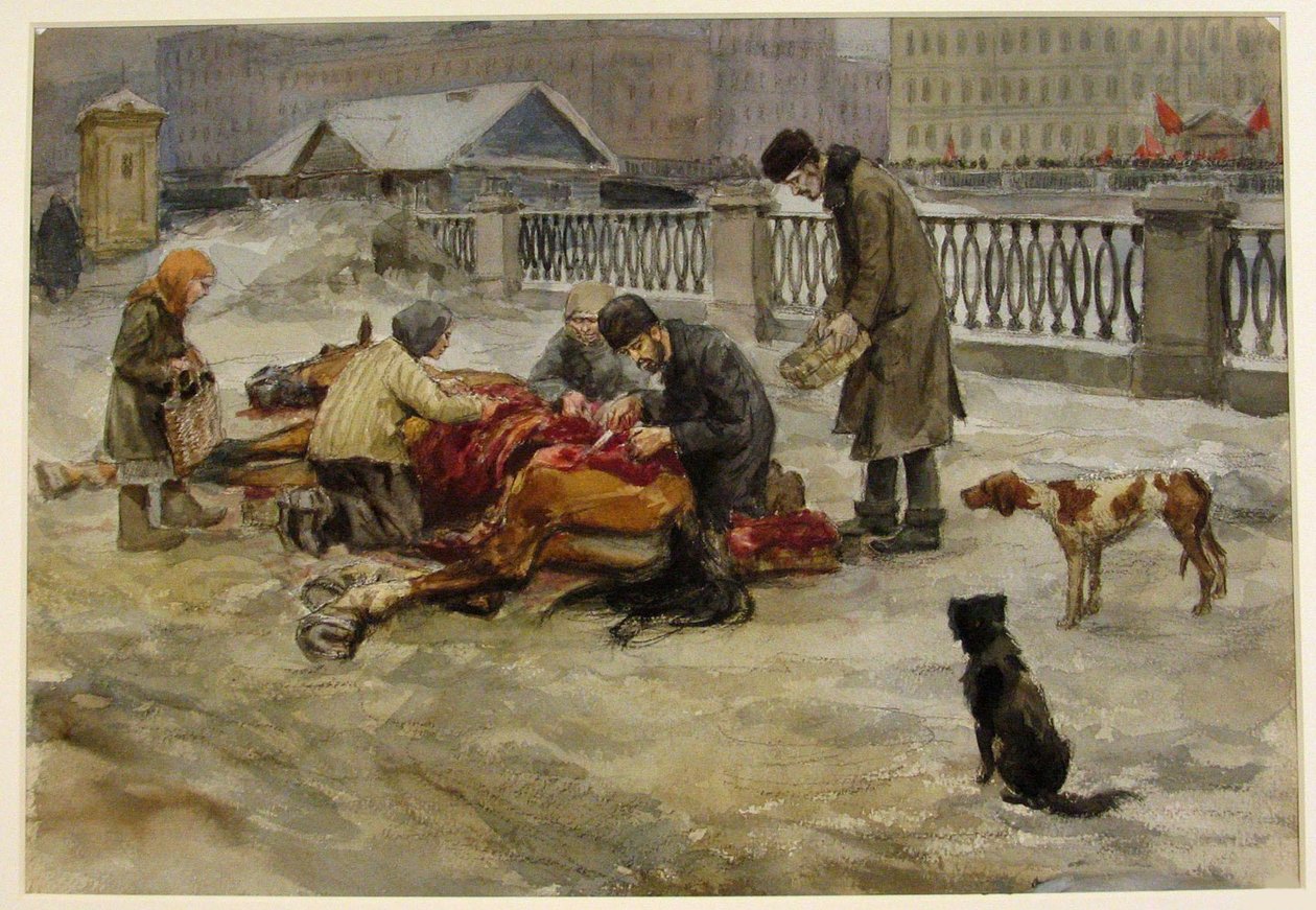 Petrograd in 1918 from the series of watercolors Russian revolution, 1918 by Ivan Alexeyevich Vladimirov