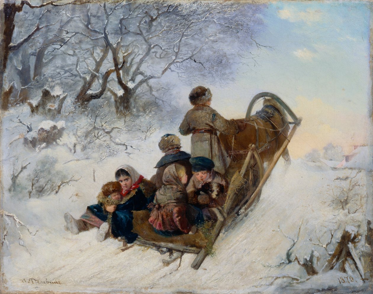 Children on a Horse Drawn Sleigh by Ivan Andreyevich Pelevin