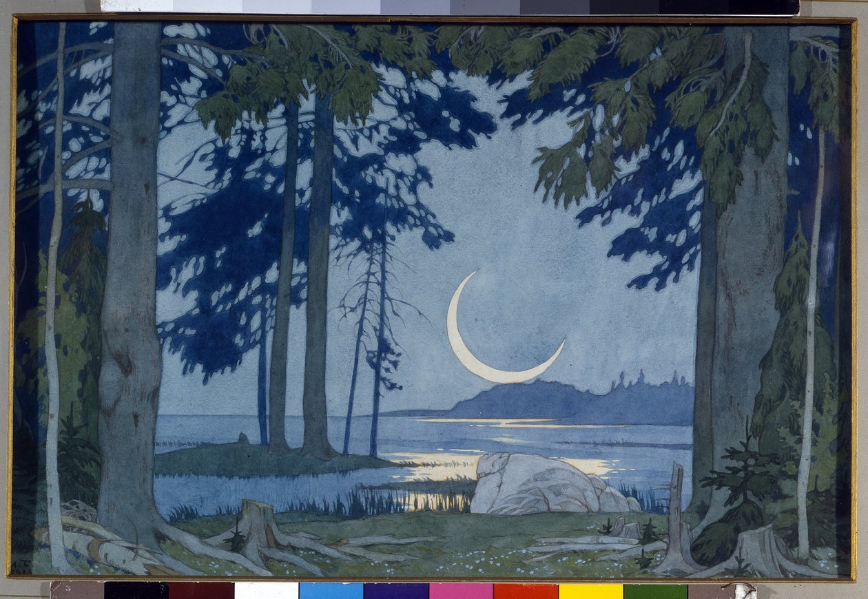 Night at the Lake Ilmen. Stage Design for the Opera Sadko by N. Rimsky-Korsakov by Ivan Yakovlevich Bilibin