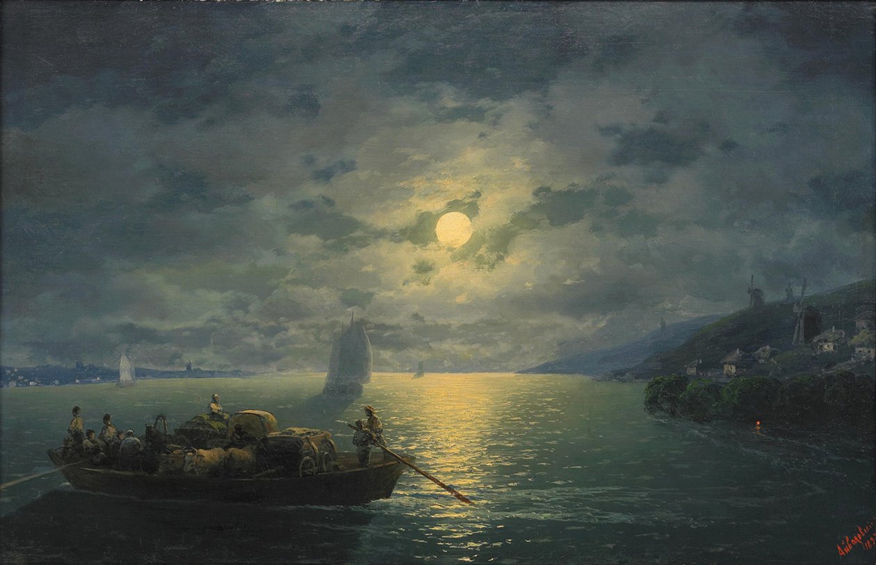Crossing the Dnepr River at Moonlit Night by Ivan Konstantinovich Aivazovsky