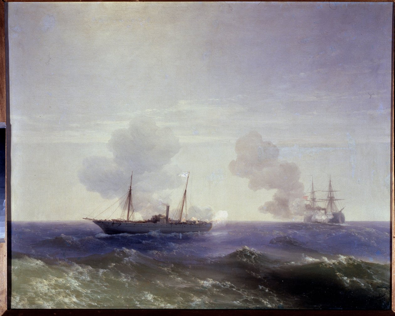 The Naval Battle Between the Russian Cruiser Vesta and the Ironclad Fethi Bulend by Ivan Konstantinovich Aivazovsky