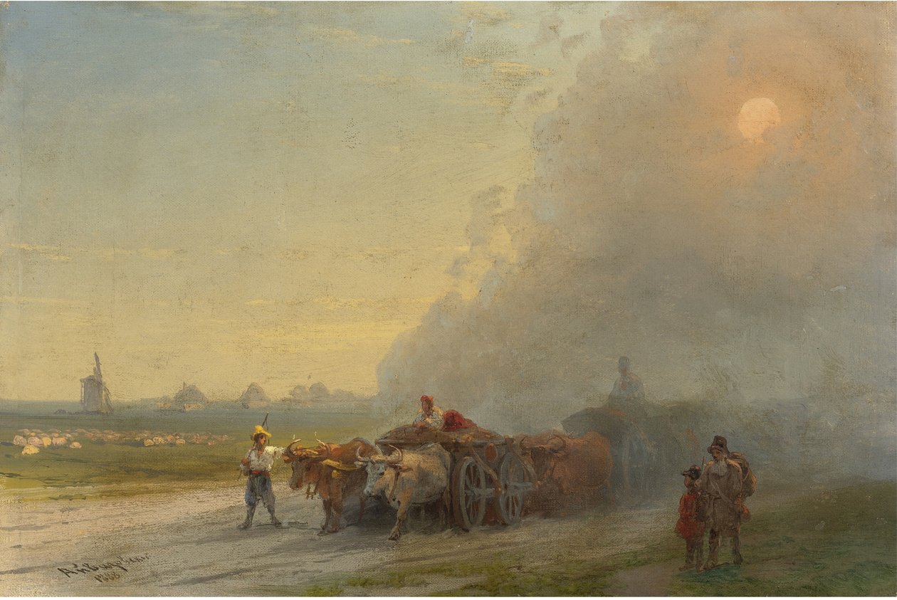 Ox-carts in the Ukrainian Steppe by Ivan Konstantinovich Aivazovsky