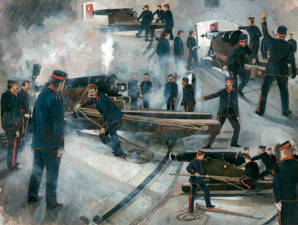 Gun crew, Dartmouth Point Battery casemates, Dartmouth Castle, late 19th century by Ivan Lapper