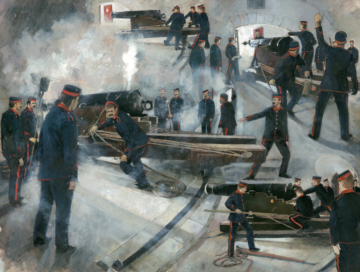 Gun Crew, Dartmouth Point Battery Casemates at Dartmouth Castle in the Late Nineteenth Century by Ivan Lapper