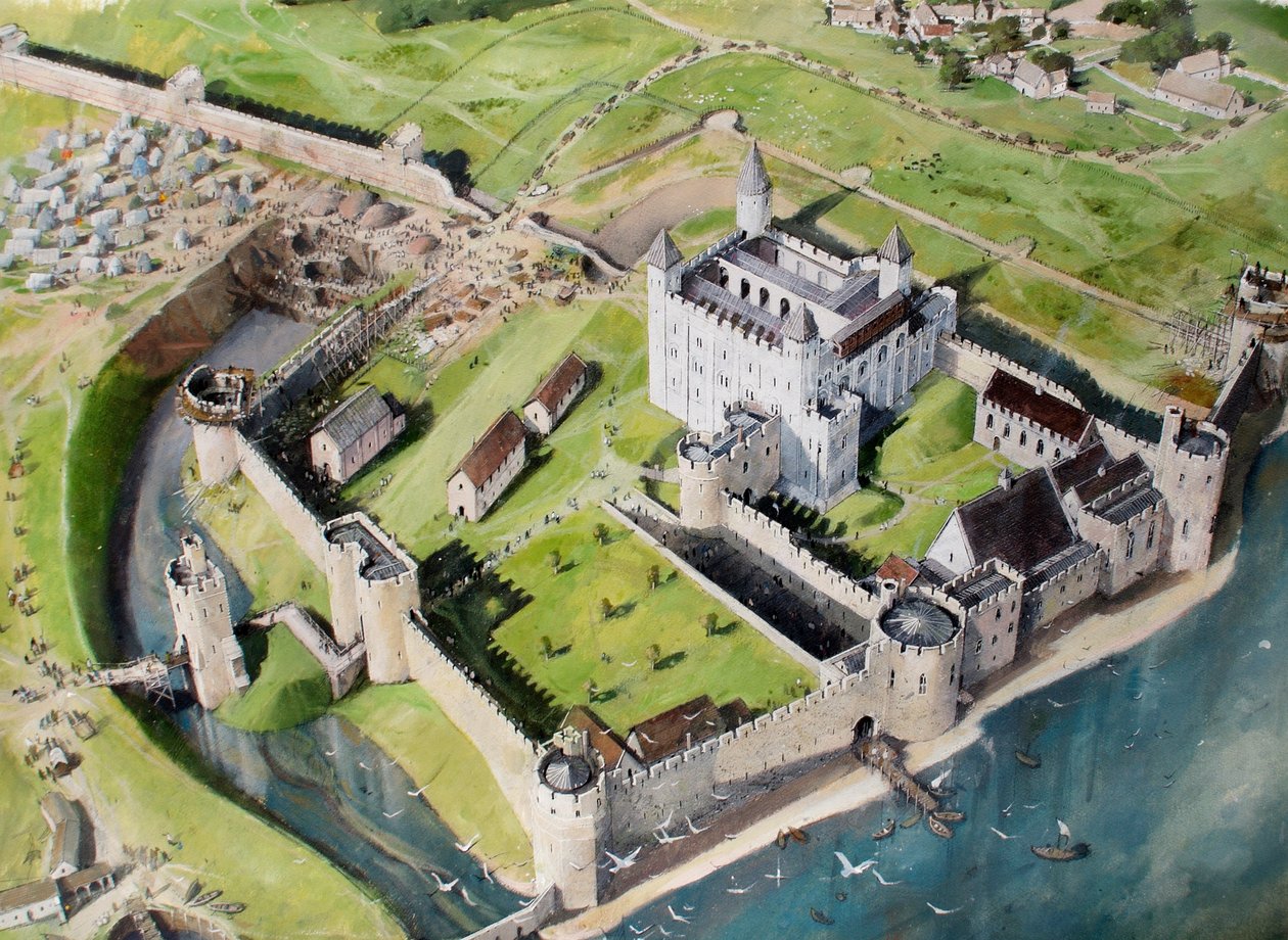 Reconstructed View of the Tower of London from the South West in About 1240 by Ivan Lapper