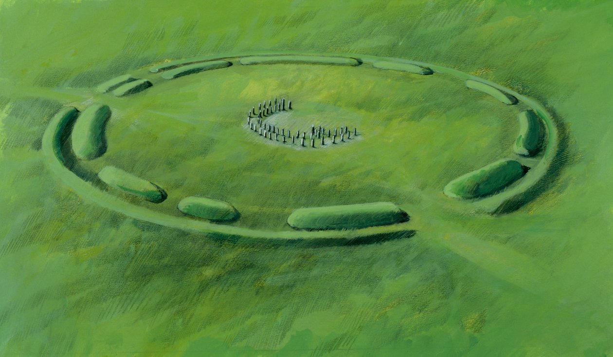 Stonehenge: Third Phase Beginning with the Setting of the Bluestones in a Double Crescent by Ivan Lapper