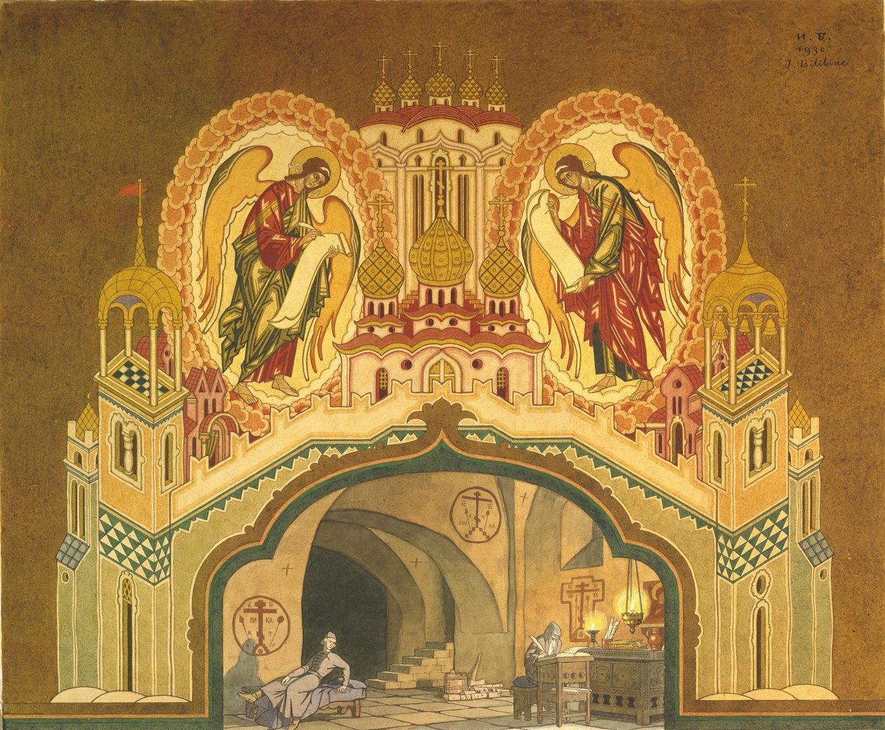Chudov Monastery. Stage Design for the Opera Boris Godunov by M. Musorgsky, 1930 by Ivan Yakovlevich Bilibin
