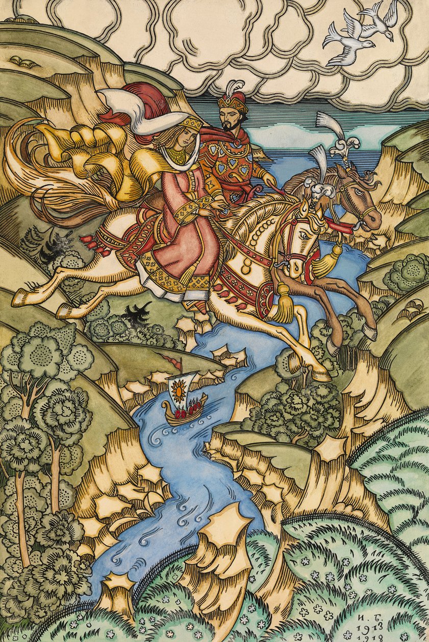 Illustration for the Fairy tale Marya Morevna by Ivan Yakovlevich Bilibin