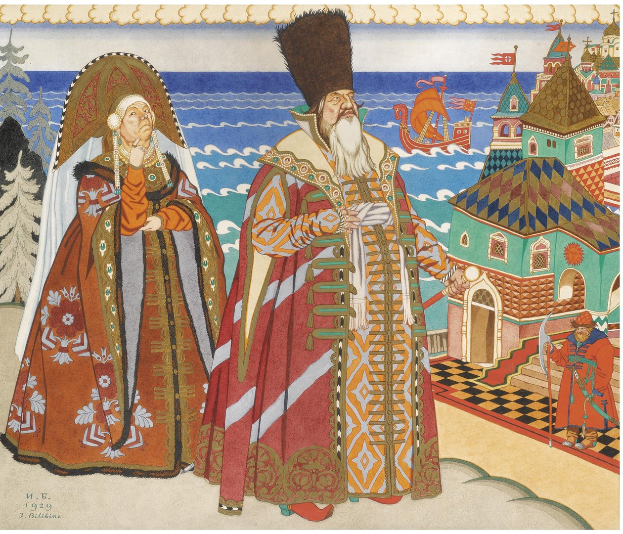 Illustration for the Fairy Tale of the Tsar Saltan by A. Pushkin by Ivan Yakovlevich Bilibin