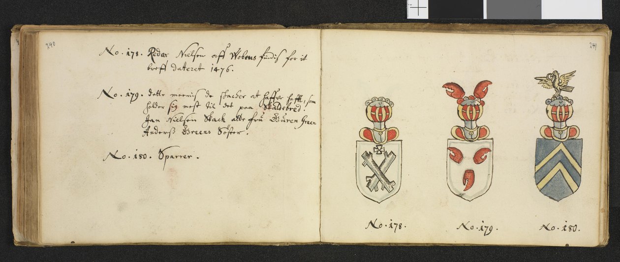 Illustration from a private archive in the National Library titled Insignia Quædam Virorum Illustrium in Norvegia Quodam Habitantium by Iver Nielssøn Hirtzholm by Iver Hirtzholm