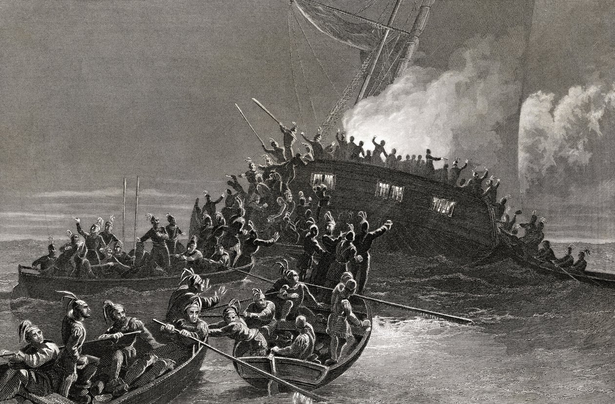 Destruction of the schooner Gaspe in the waters of Rhode Island by J. McNevin