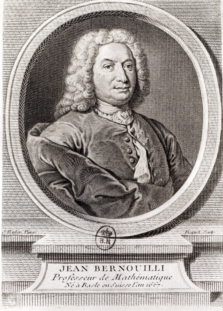Portrait of Jean Bernoulli engraved by Etienne Ficquet by J. Ruber