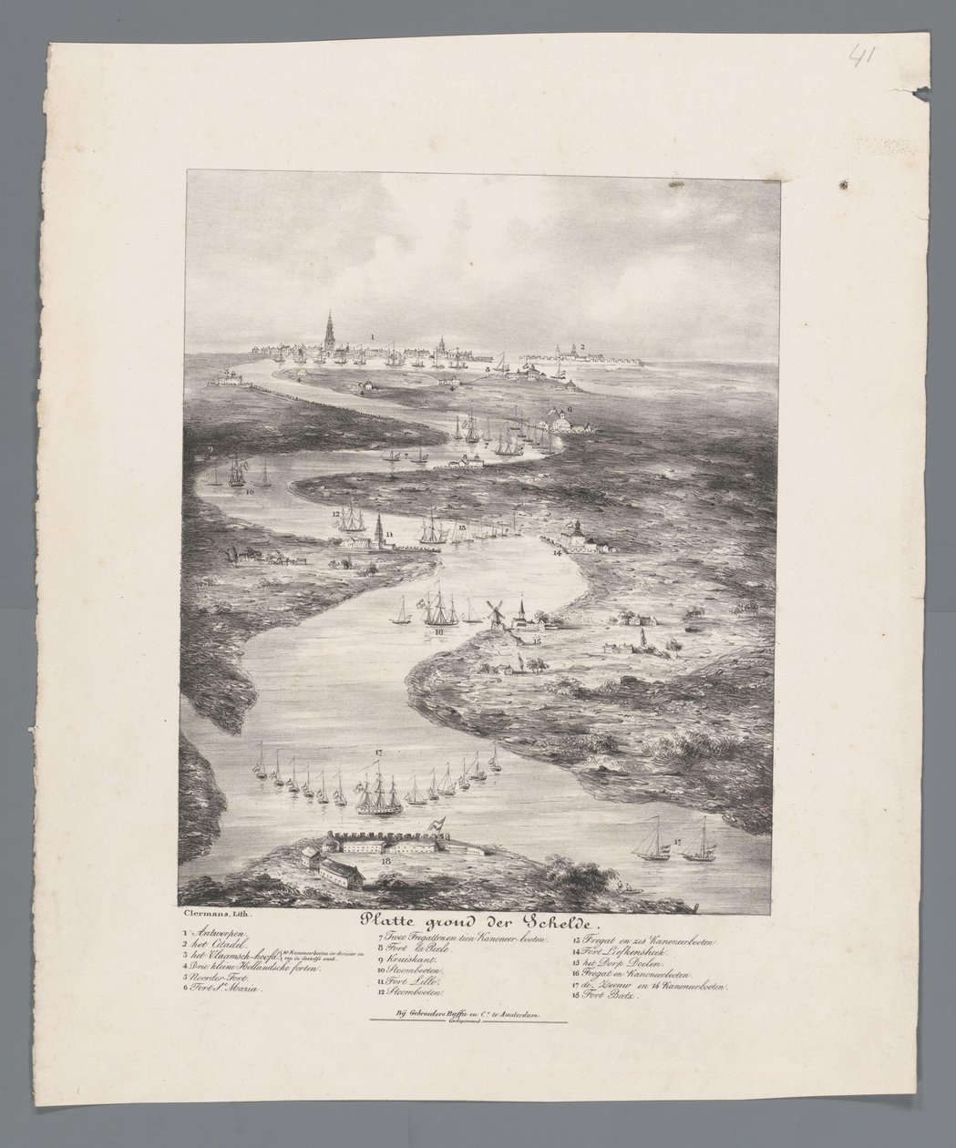 Course of the Scheldt from Fort Bath to Antwerp, 1832 by J.B. Clermans
