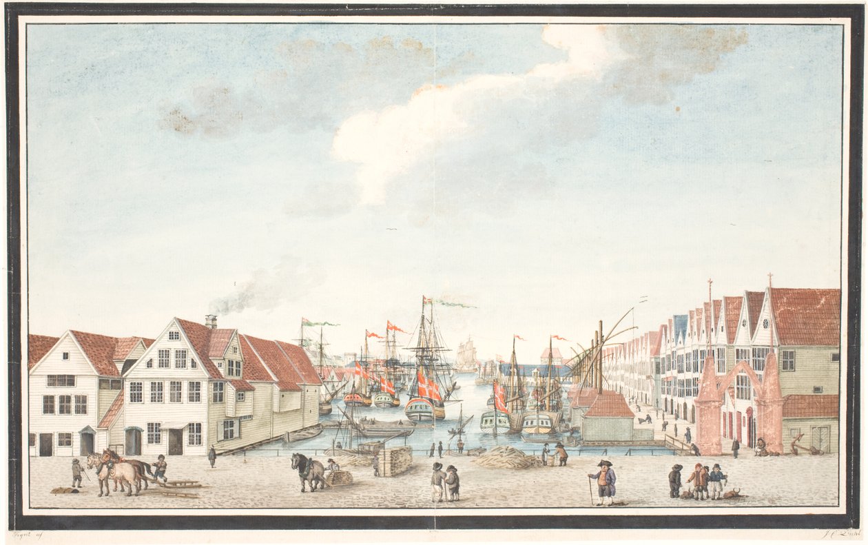Wharf in Bergen by Johan Christian Dahl