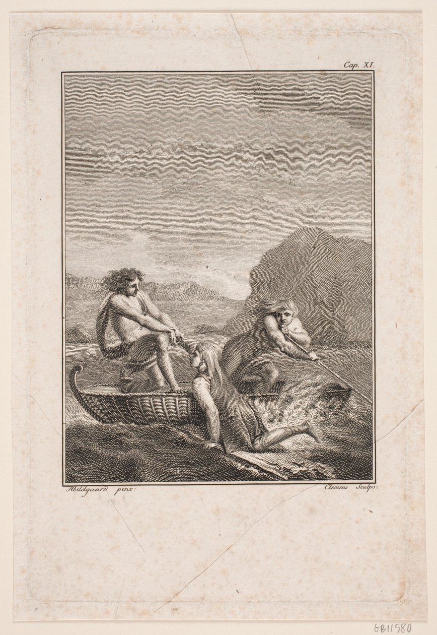 The Shipwrecked Niels Klim Rescued by Two Qvamites in a Willow Boat by J.F. Clemens