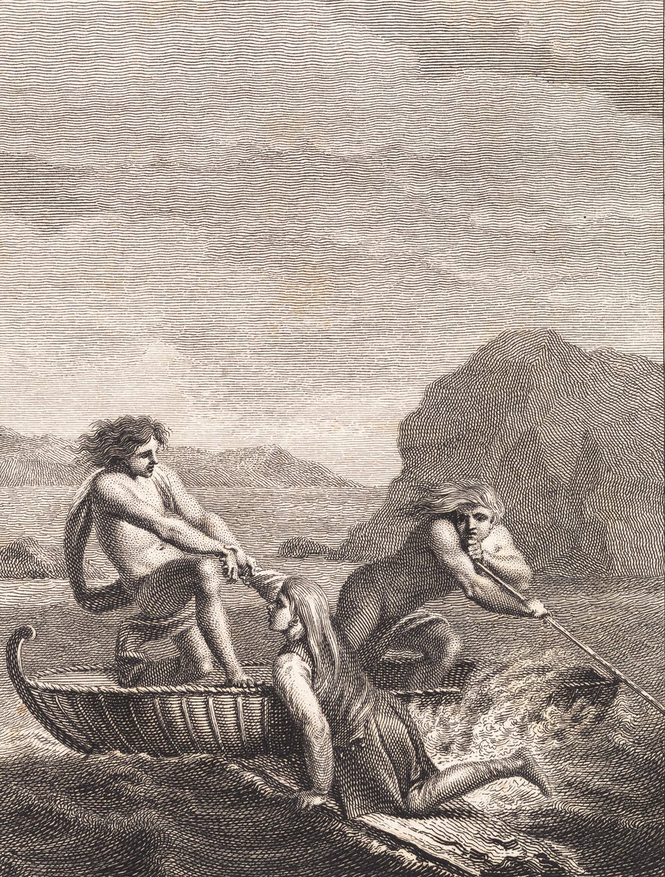 The Shipwrecked Niels Klim Rescued by Two Qvamites in a Willow Boat by J.F. Clemens