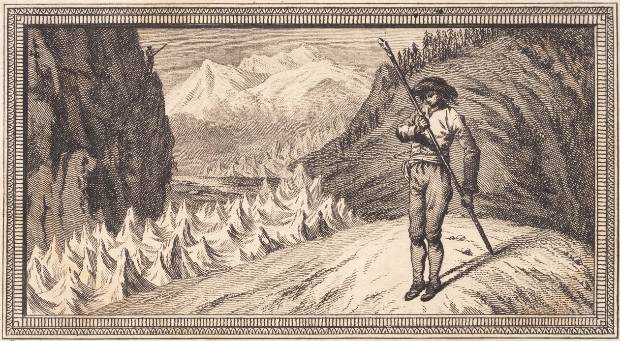 A Man on a Snowfield Leaning on a Long Staff by J.F. Clemens