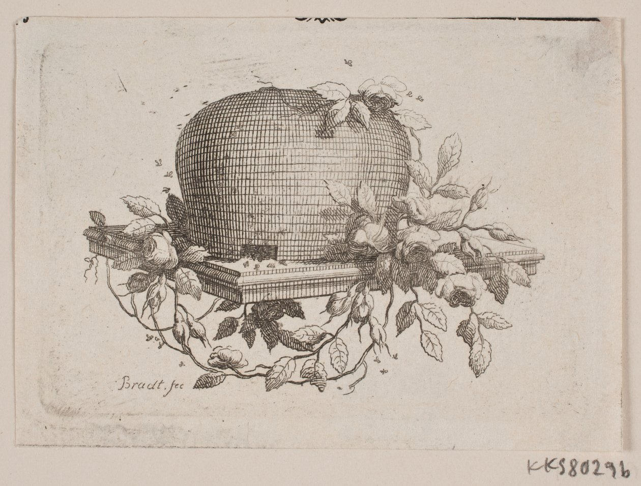 A Plate Bearing a Beehive, Wrapped with Rose Leaves by J.F. Clemens