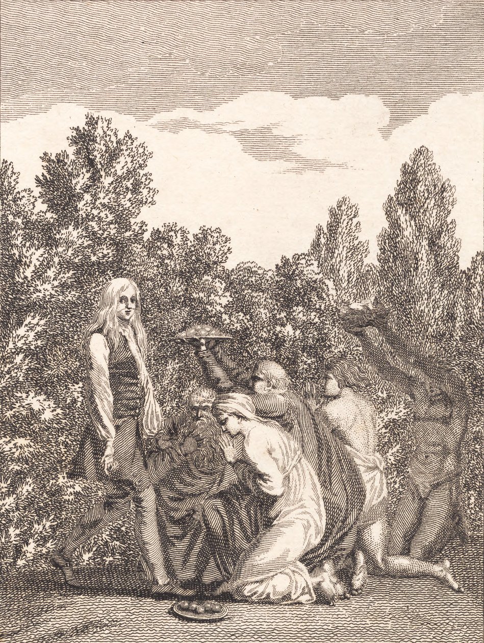 Niels Klim Honored by the Qvamites, Who Bring Him Gifts and Kneel Before Him by J.F. Clemens