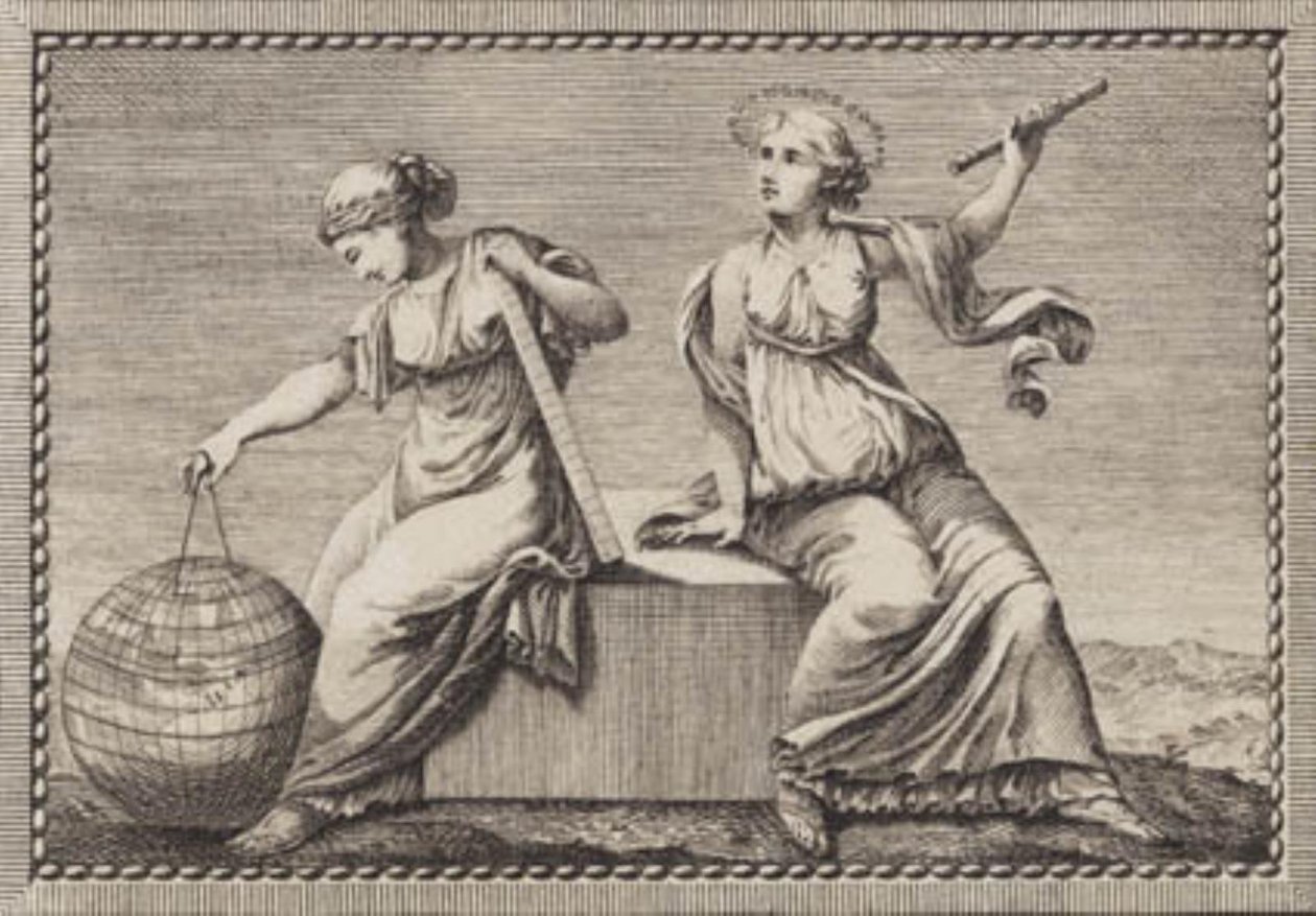 Urania and Gaea Sitting on a Square Stone Block by J.F. Clemens