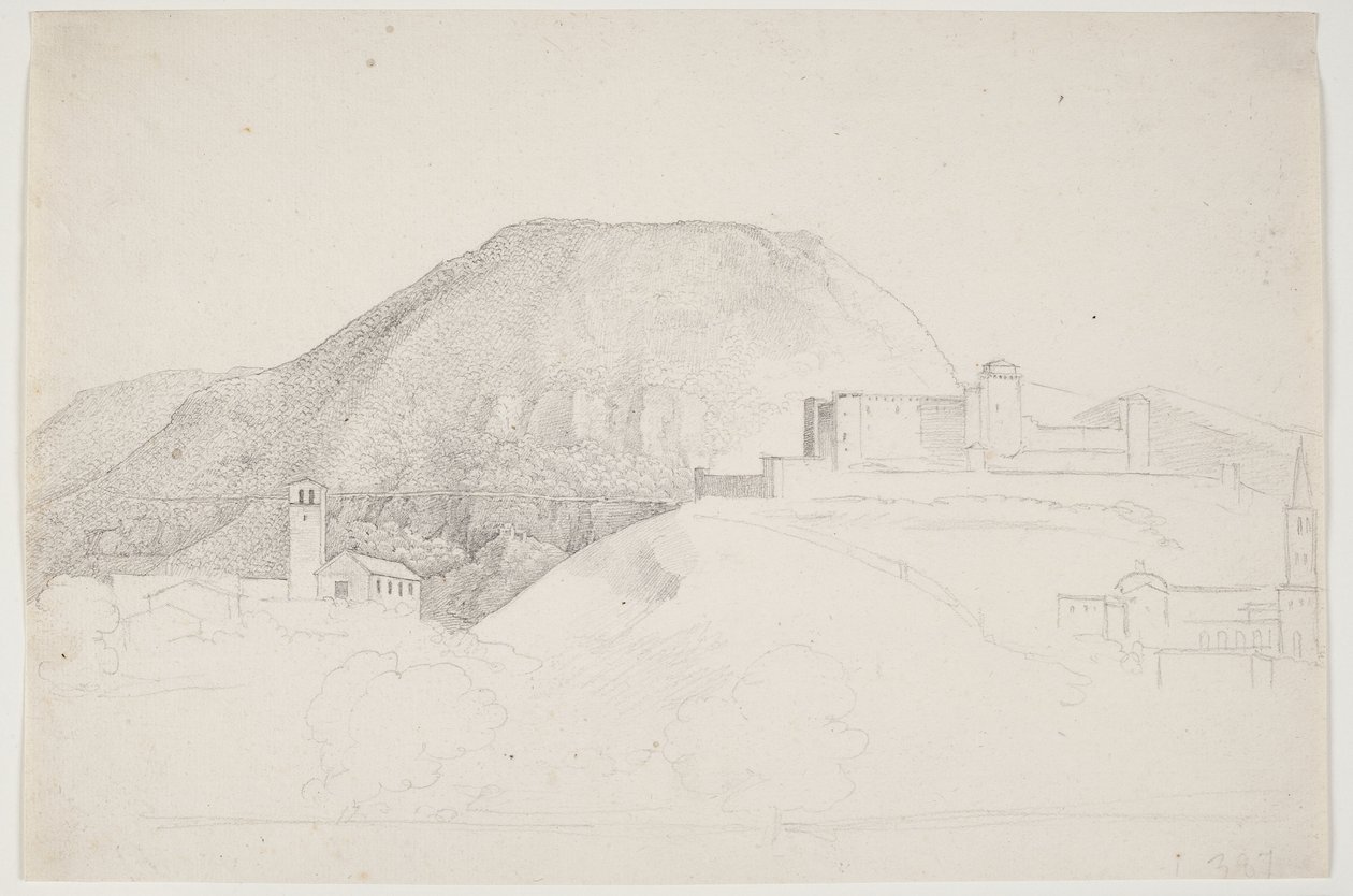 Landscape Study with Mountain and Buildings. Spoleto, Italy by J.L. Lund