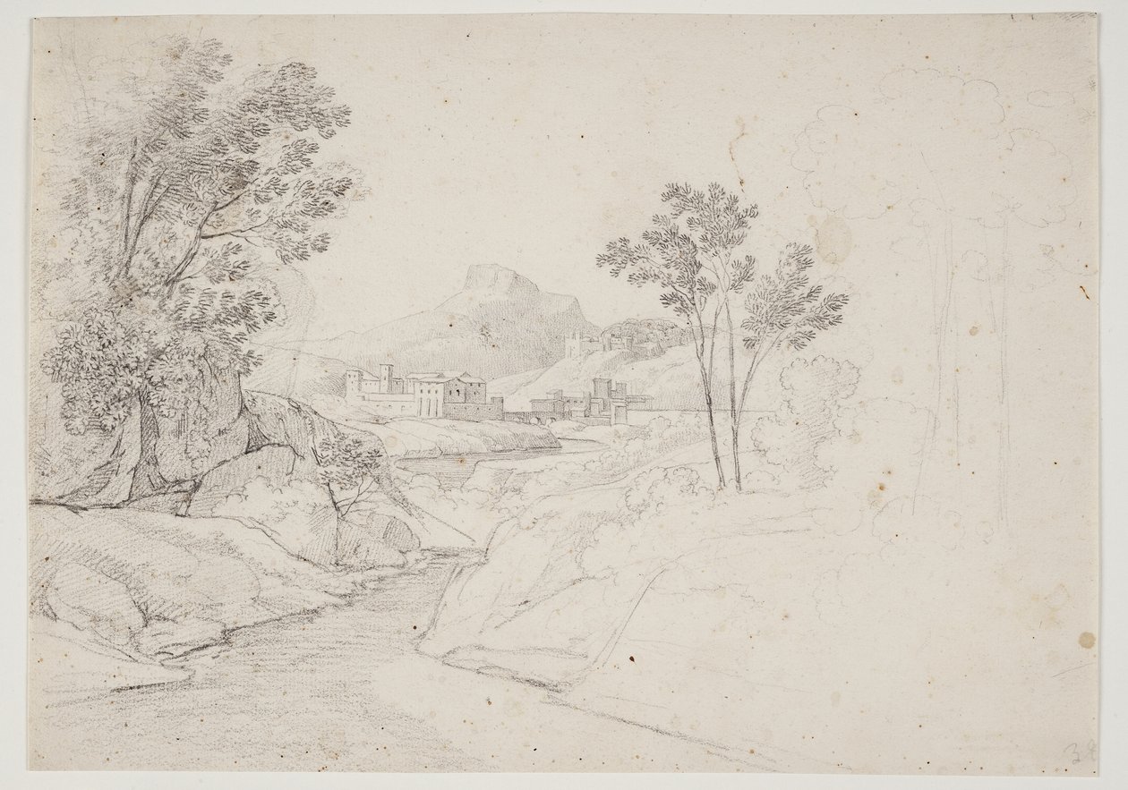 Landscape Study with Buildings by a Stream. Italy by J.L. Lund