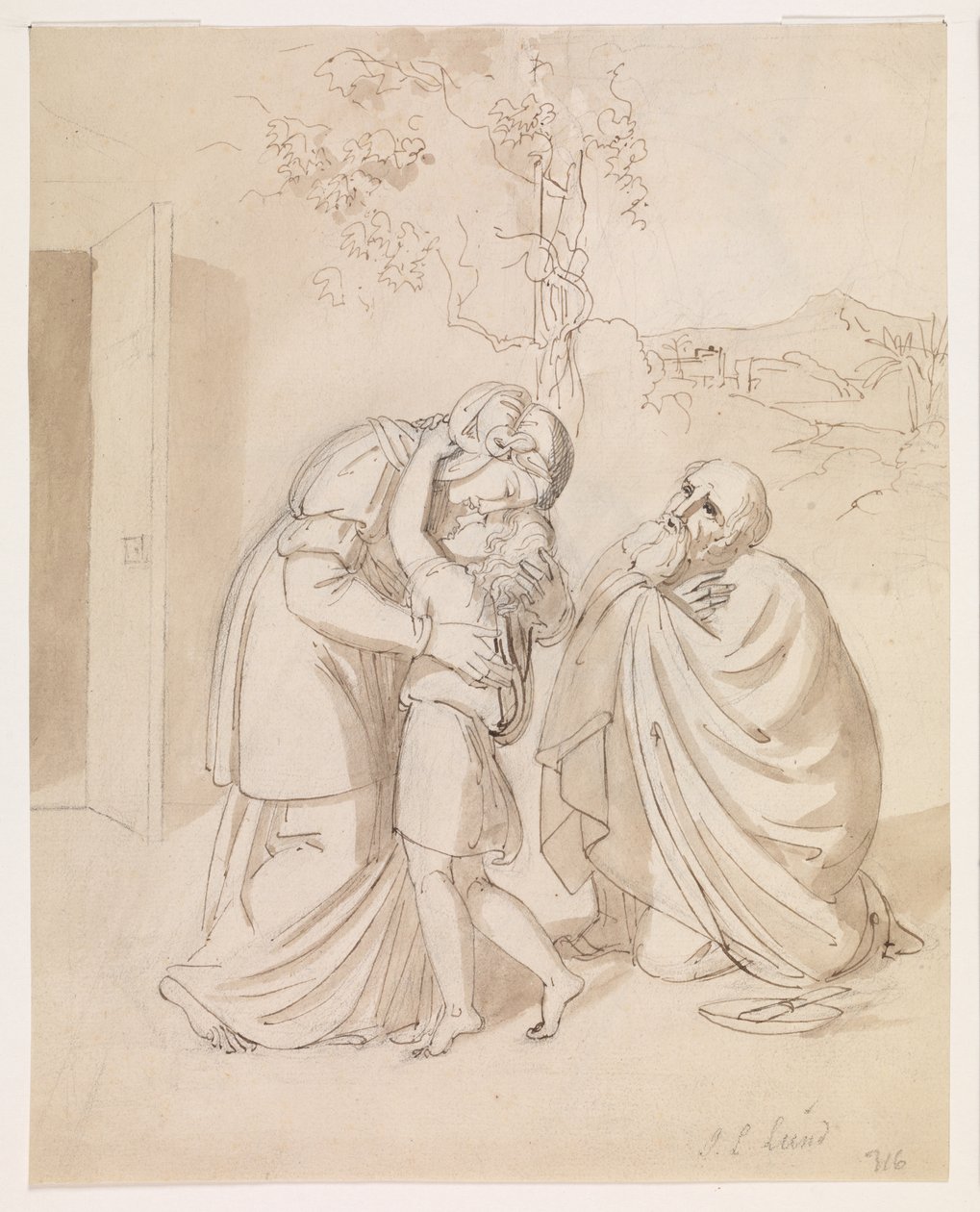 Sarah Bids Farewell to Isaac, Abraham Kneeling by J.L. Lund