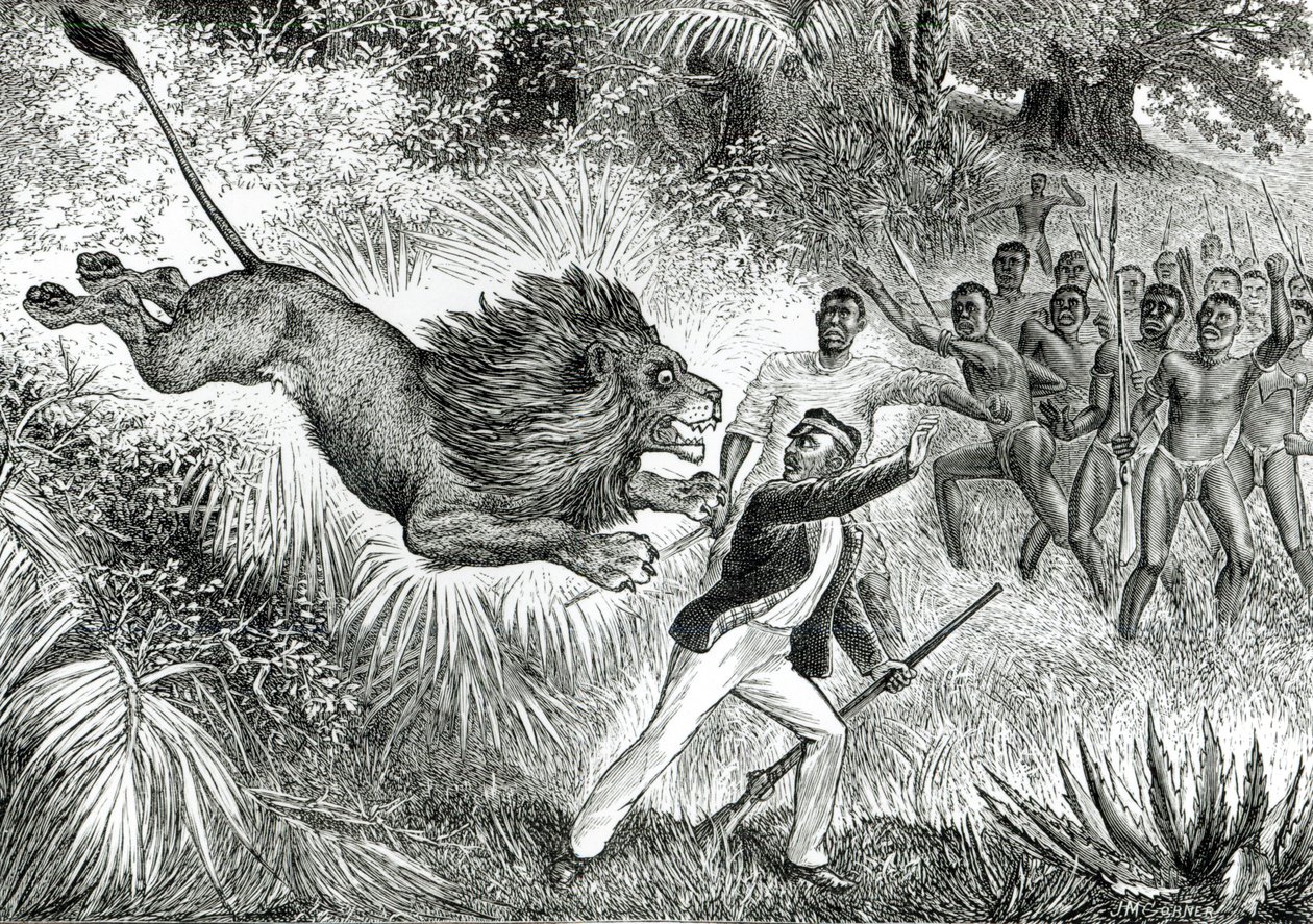 Livingstone Attacked by a Lion by J.M. Cobner