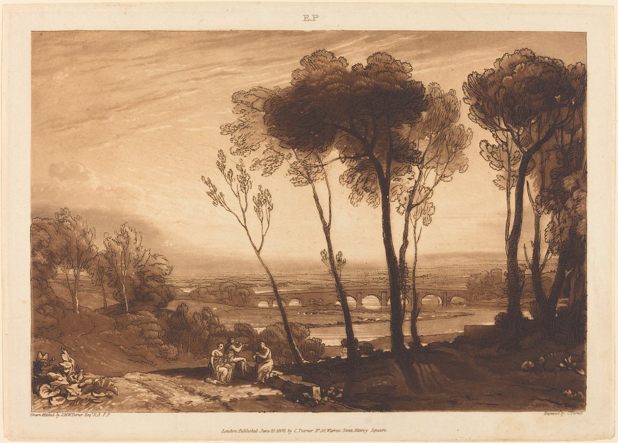 The Bridge in Middle Distance, published 1808 by Joseph Mallord William Turner