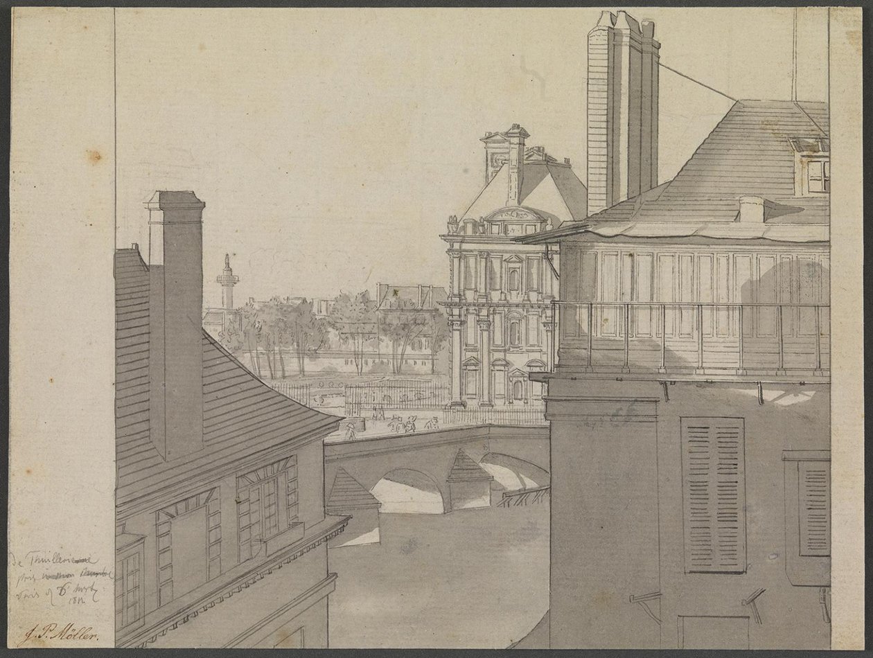 View from J.P. Møller’s Apartment at Hotel d’Irlande, Rue de Beaune No. 3, Across the Seine Towards the Tuileries and Rue de Rivoli, March 6th 1812 by J.P. Møller