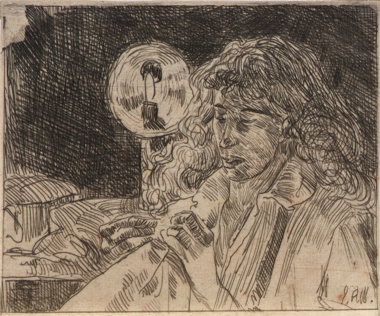 Sewing by Candlelight by J. Alden Weir