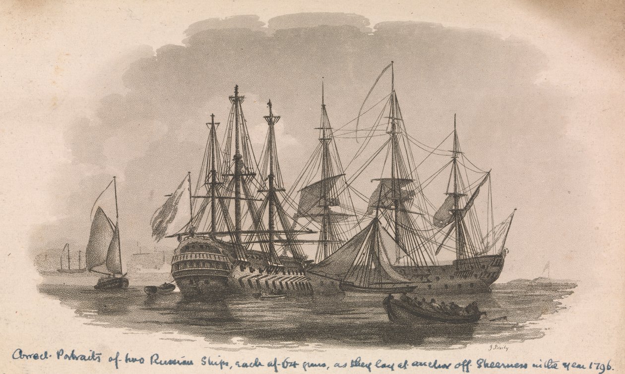 Portraits of Two Russian Ships, Late 18th Century by J. Baily