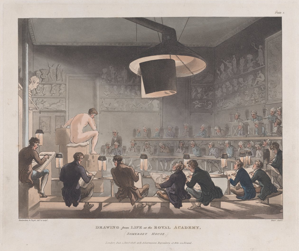 Drawing from Life at the Royal Academy, Somerset House, January 1, 1808 by J. Bluck