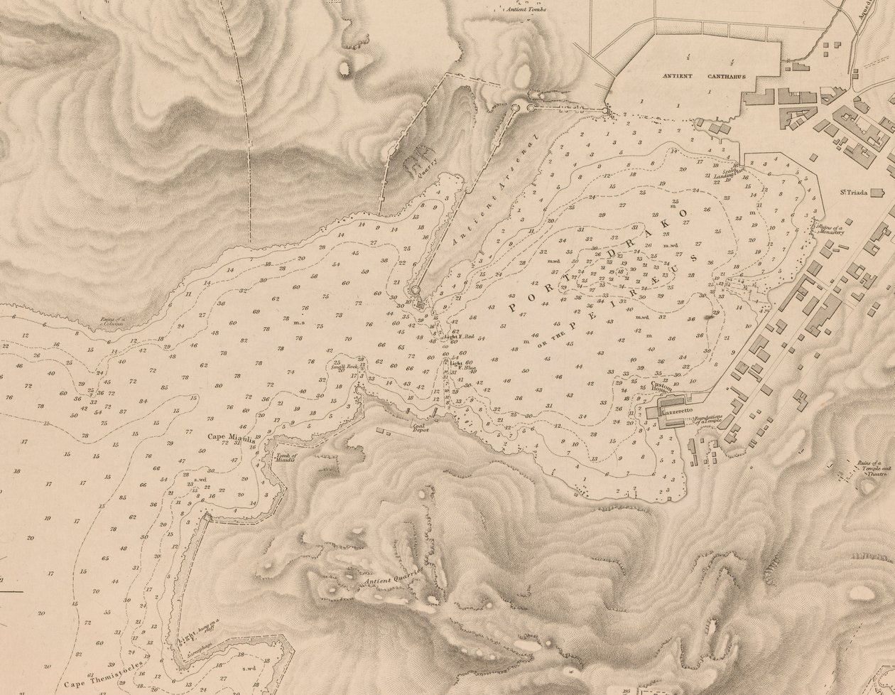 Greece, the Peiraeus or Port Drako Surveyed by Commander Thomas Graves, H.M.S. Beacon 1840 (Detail) by J. & C. Walker