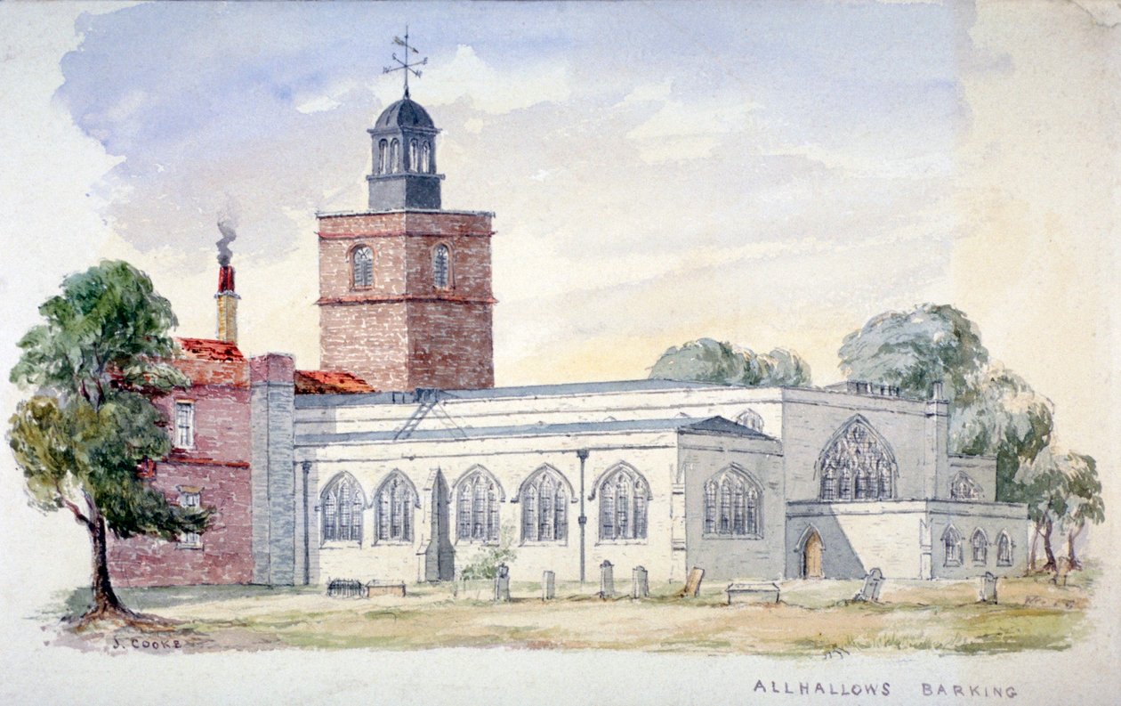All Hallows-by-the-Tower Church, London, c. 1840 by J Cooke