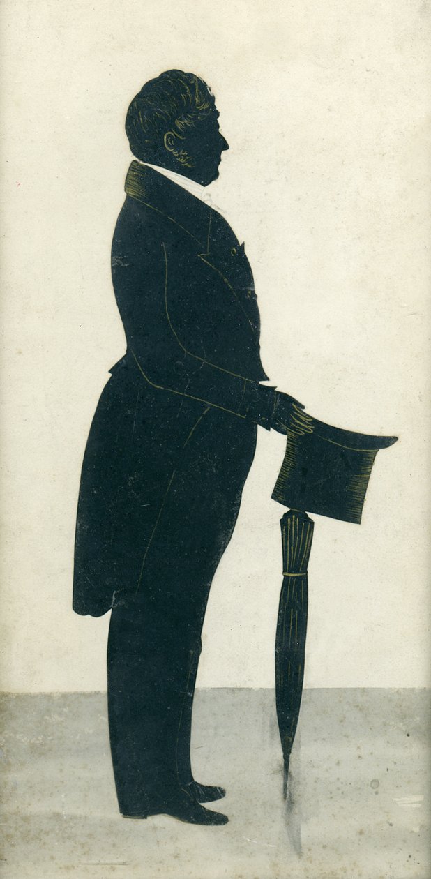 Silhouette of a Man with a Top Hat, Frock Coat and Umbrella by J. Gapp