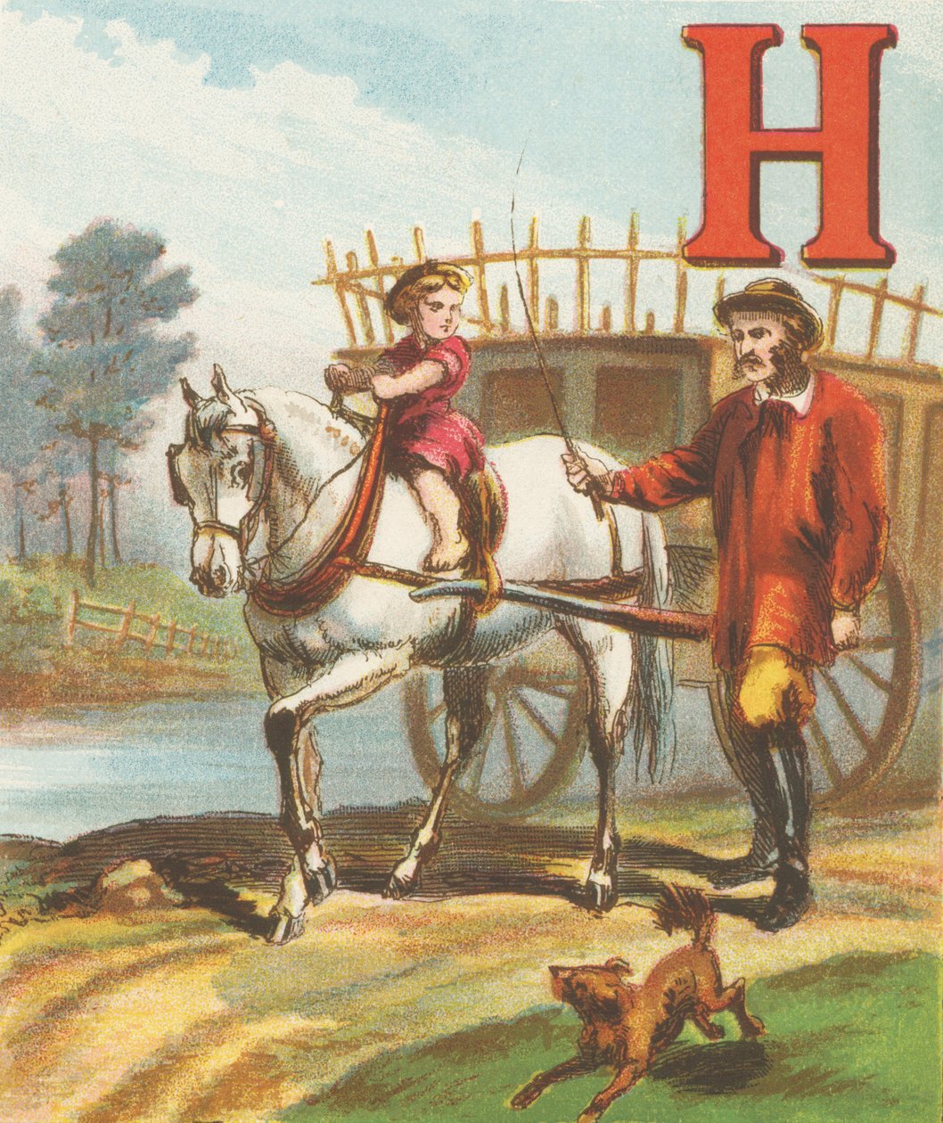 H: H is the Horse, so sleek and so strong; He draws the hay-cart to the meadow along by J. Howard