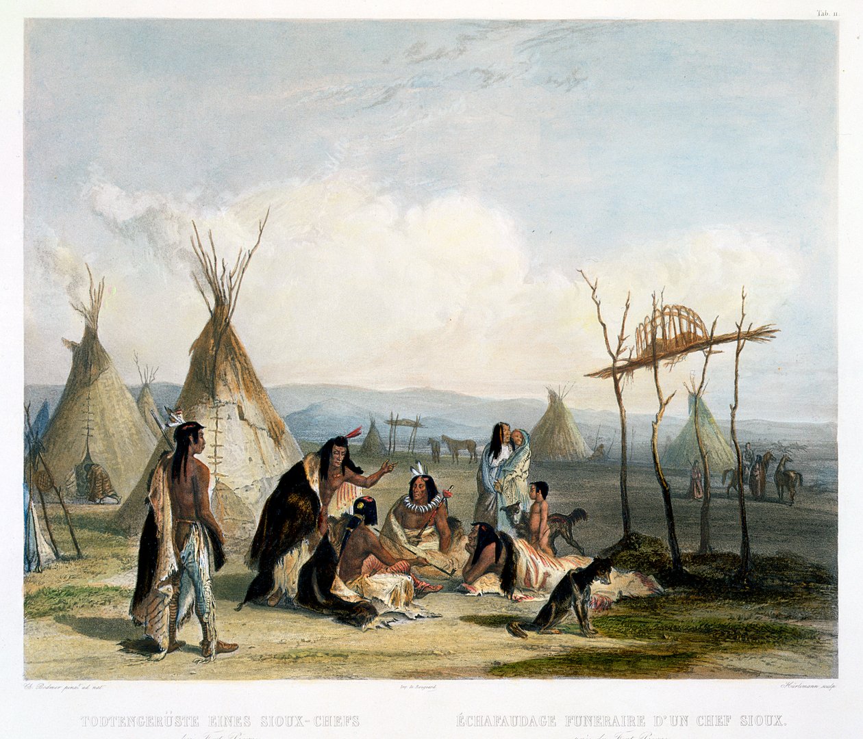 Funeral Scaffold of a Sioux Chief near Fort Pierre by J Hurlimann