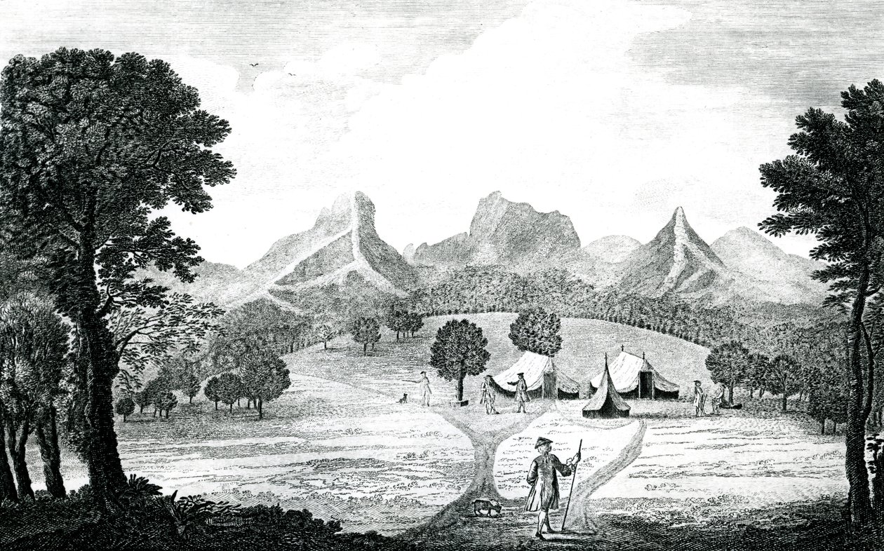 A view of the Commodore tent at the island of Juan Fernandes, c.1745 by J. S. Mason