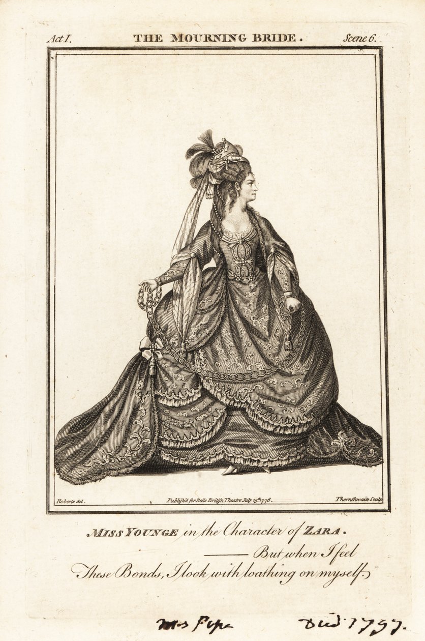 Miss Elizabeth Younge in the character of Zara in William Congreve’s The Mourning Bride by J. Thornthwaite