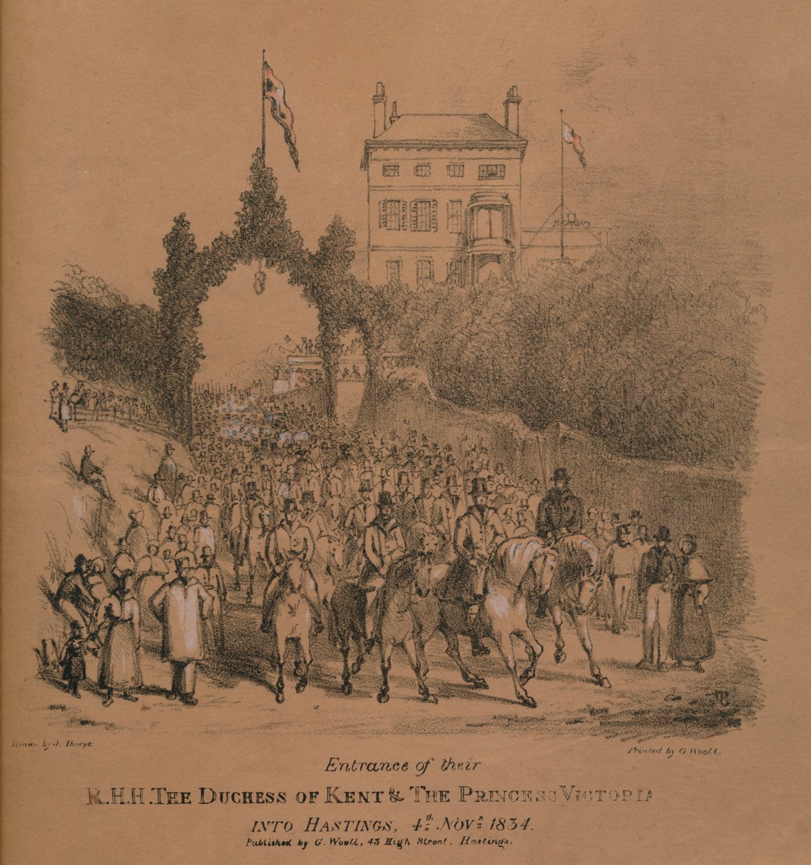 Entrance of their R.H.H. The Duchess of Kent & The Princess Victoria into Hastings by J. Thorpe