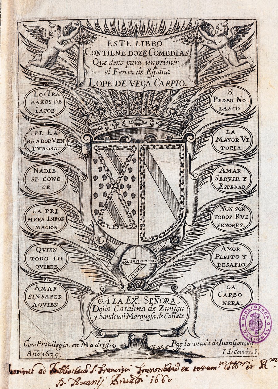 Half-Title Page of Collection of Twelve Comedies by Felix Lope de Vega Carpio by J. de (after) Courbes