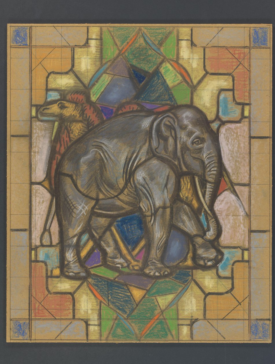 Design for a Stained Glass Window with an Elephant and Camel by Jaap Weyand